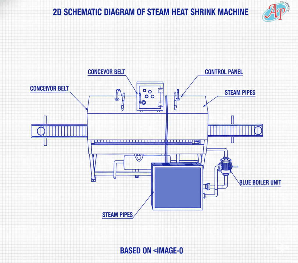 2D Diagram of Steam Heat Shrink Tunnel Machine